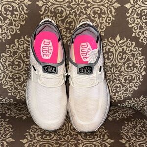 Hey Dude Sirocco w/Sport Stripe White and Grey Slip-On Sneakers